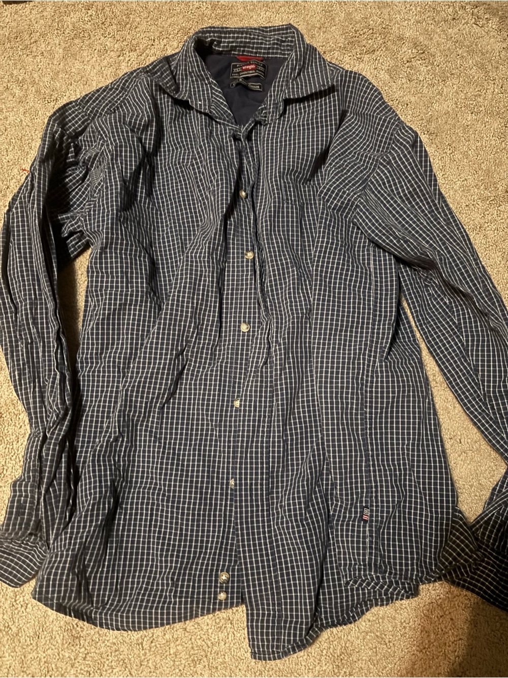 Wrangler Navy and White Check Shirt with Red Logo Detail